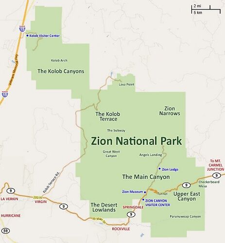 Схема национального парка Зайон