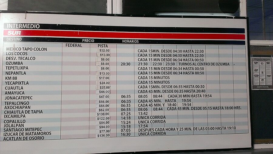 Расписание автобусов Амекамека-Мехико: с 4:30 до 2
