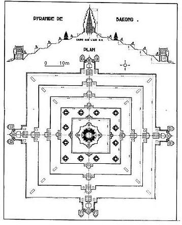 Схема главного храма Баконг, Ролуос, Ангкор, Камбоджа.