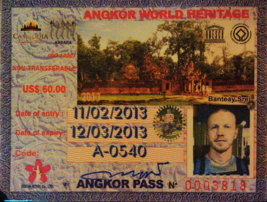 Входной билет в национальный парк Ангкор, Камбоджа