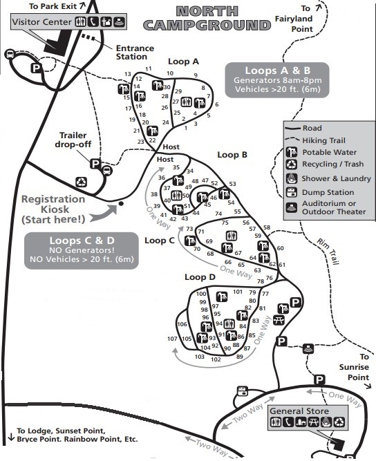 Схема кемпинга North Campground, парк Брайс-Каньон