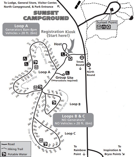 Схема кемпинга Sunset Campground, парк Брайс-Каньон 