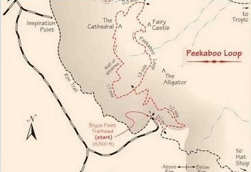  Peek-A-Boo Loop Trail на карте, национальный парк Брайс-Каньон