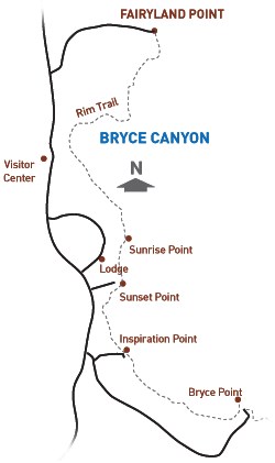  Rim Trail на карте, национальный парк Брайс-Каньоны