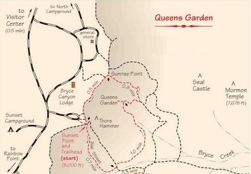 Схема трейлов Queen's Garden и Navajo, соединенных в один