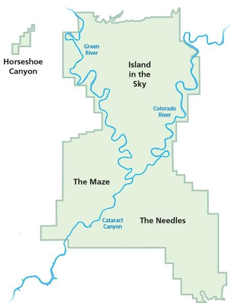 Схема районов национального парка Каньонлендс, США.