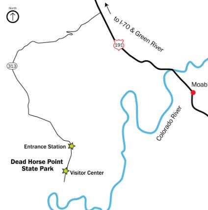 Схема проезда в парк Мертвой Лошади из парка Арок, Юта, США.
