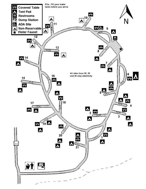 Схема кемпинга Kayenta Campground в парке Мертвой Лошади, Юта, США.