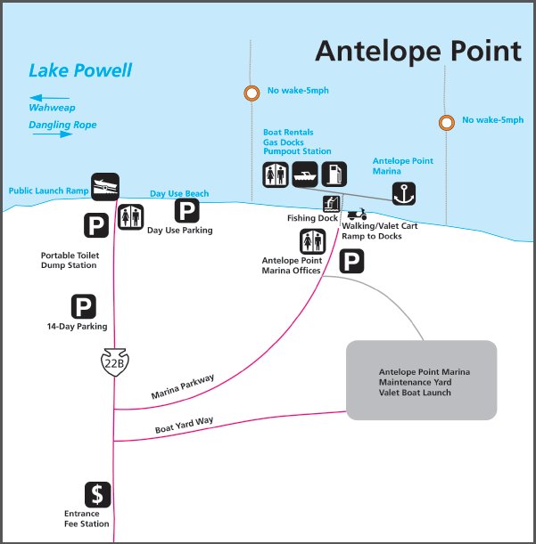 Схема района Antelope Point, Глен-Каньон 