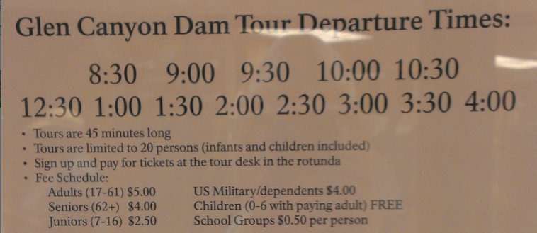 Расписание и цены на туры к дамбе/плотине Глен-Каньона