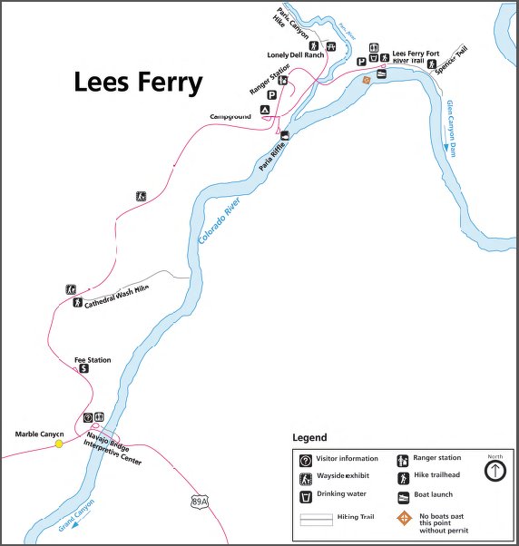  Схема района Lees Ferry, Глен-Каньон