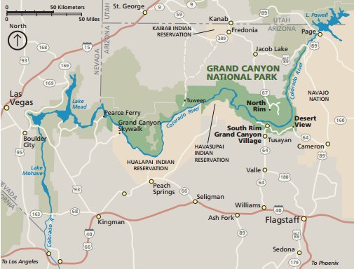 Схема парка Гранд-Каньон