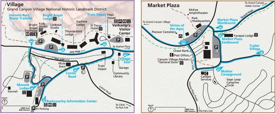 Парковки в Grand Canyon Village и Market Plaza