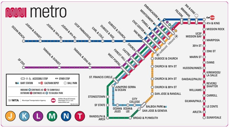 Схема движения MUNI Metro, Сан-Франциско
