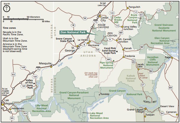 Расположение парка Зайон на карте