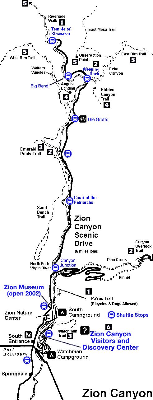 Карта Zion Canyon, парк Зайон