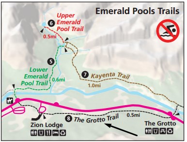 The Grotto Trail на карте, национальный парк Зайон